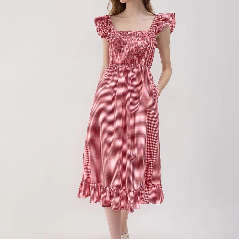 Chic Red Gingham Midi Dress